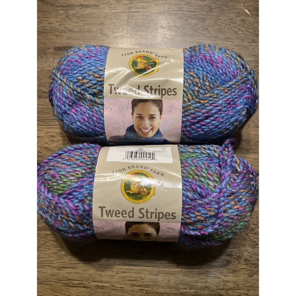 Lot of 2 Skeins Lion Brand TWEED STRIPES 5 BulkyYarn 209 Prism DISCONTINUED NEW